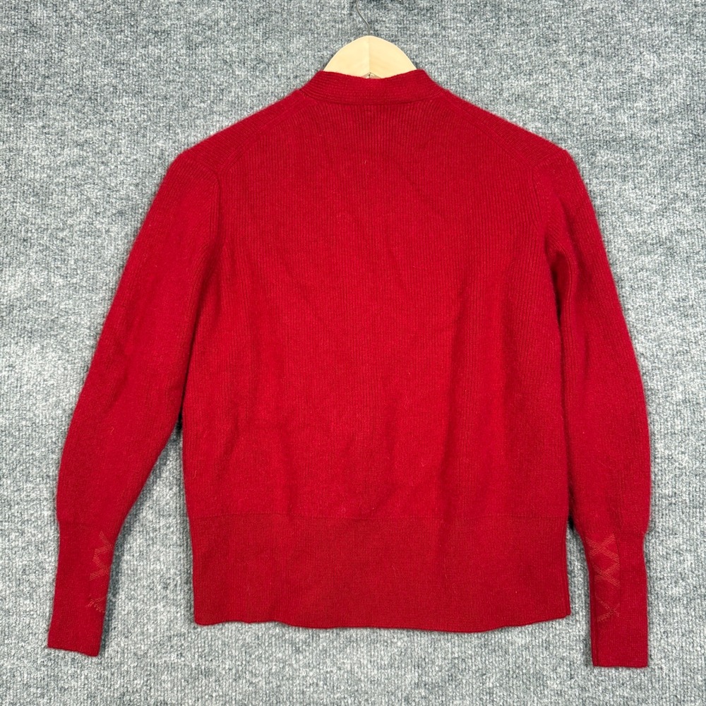 Burberry Size Small Cardigan Sweater Red Wool Blend Ribbed Asymmetrical Button - Picture 2 of 9